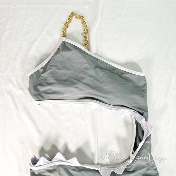 Shein Girls Shark Bite One Piece Swimsuit with Chain Strap - Picture 3 of 8